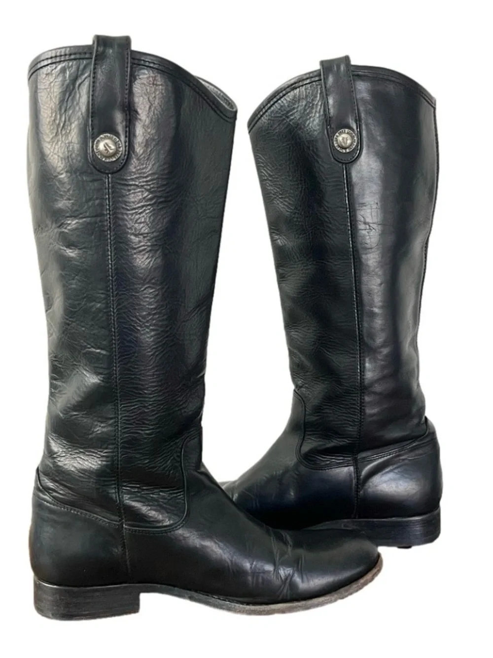 Frye Black Leather Mid-Calf Riding Boots